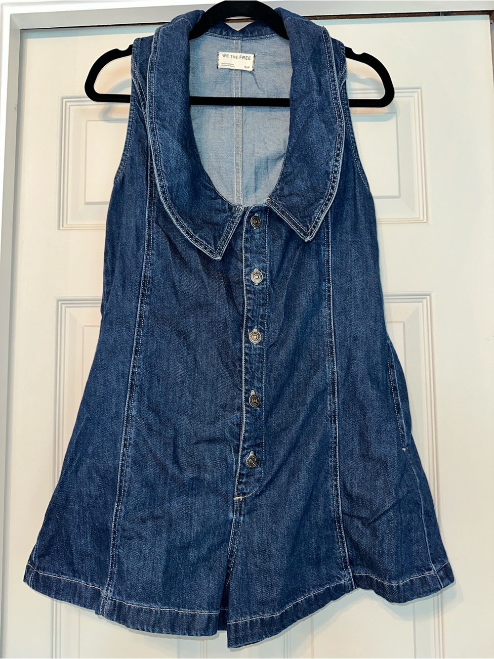 Free People Sleeveless Button-Front Denim Tunic - Blue  size small